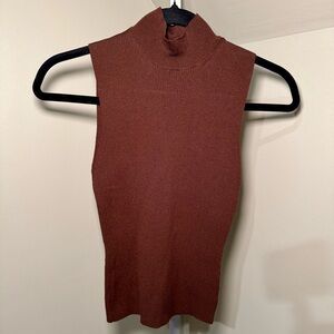 Express Silky Soft Fitted Ribbed Mock Neck Sweater Tank size XS rich mocha color